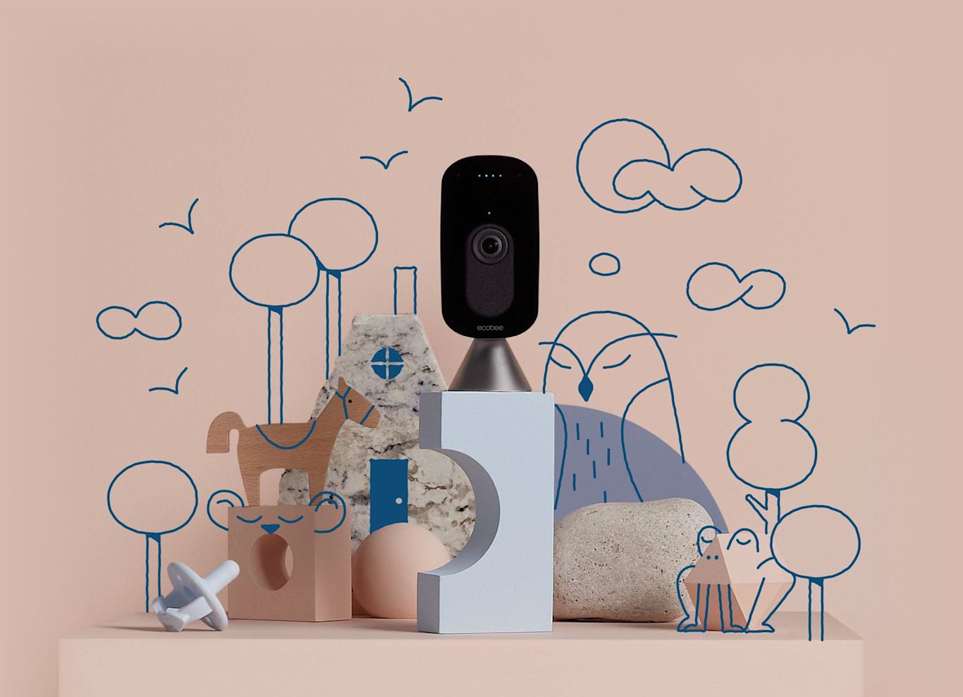 ecobee SmartCamera on a pink background.