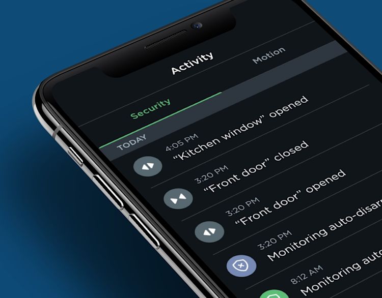 smart home monitoring app screen shows door has been unlocked.