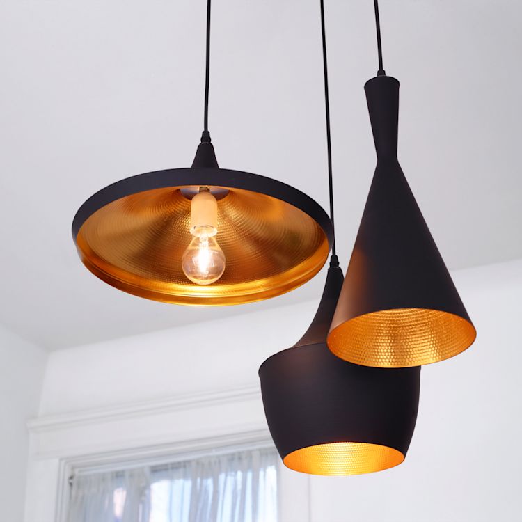 Black and gold modern pendant ceiling fixture.