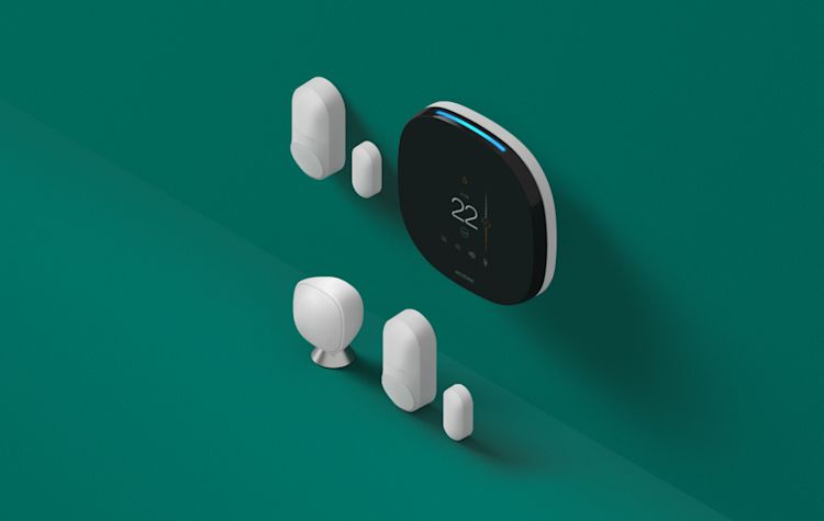 ecobee Smart Security Starter Kit, which consists of smartthermostat with voice control, smartsensor, and smartsensors for doors & windows