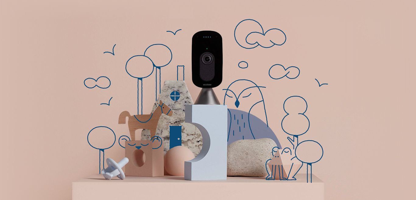 ecobee SmartCamera on a pink background.