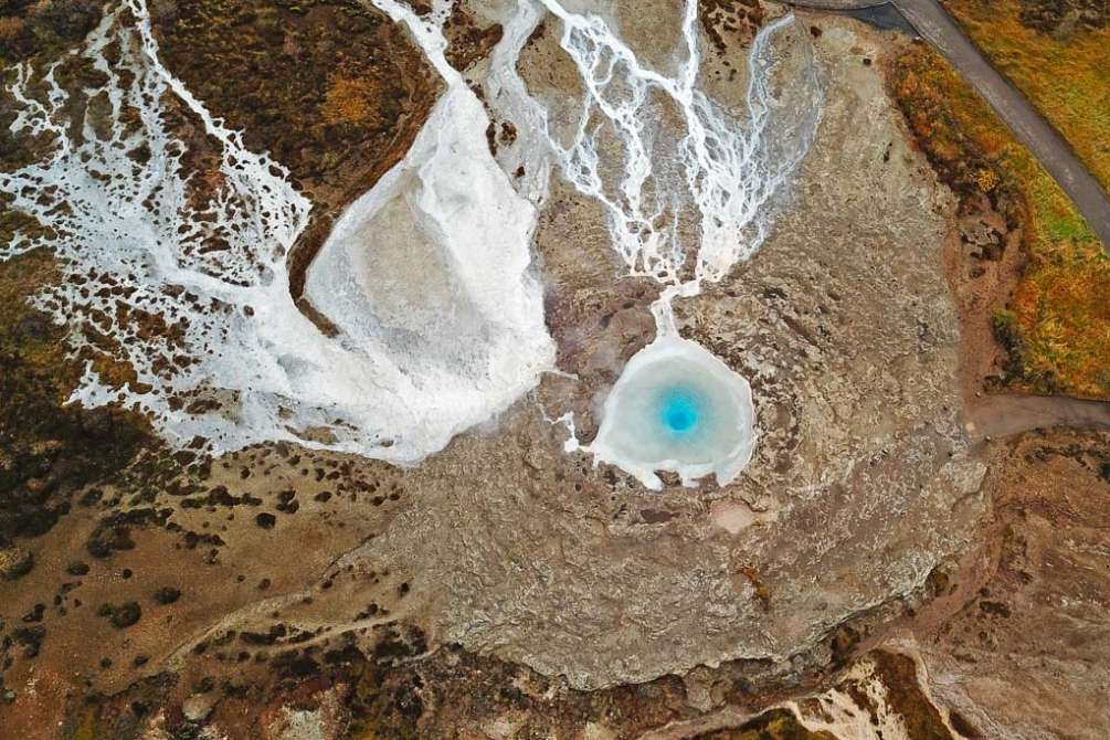 aerial view of geysir geothermal area