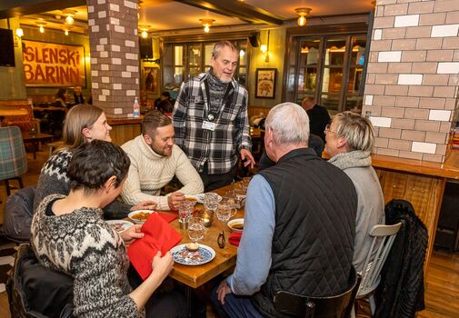 People dining out on a Reykjavik Food Tour