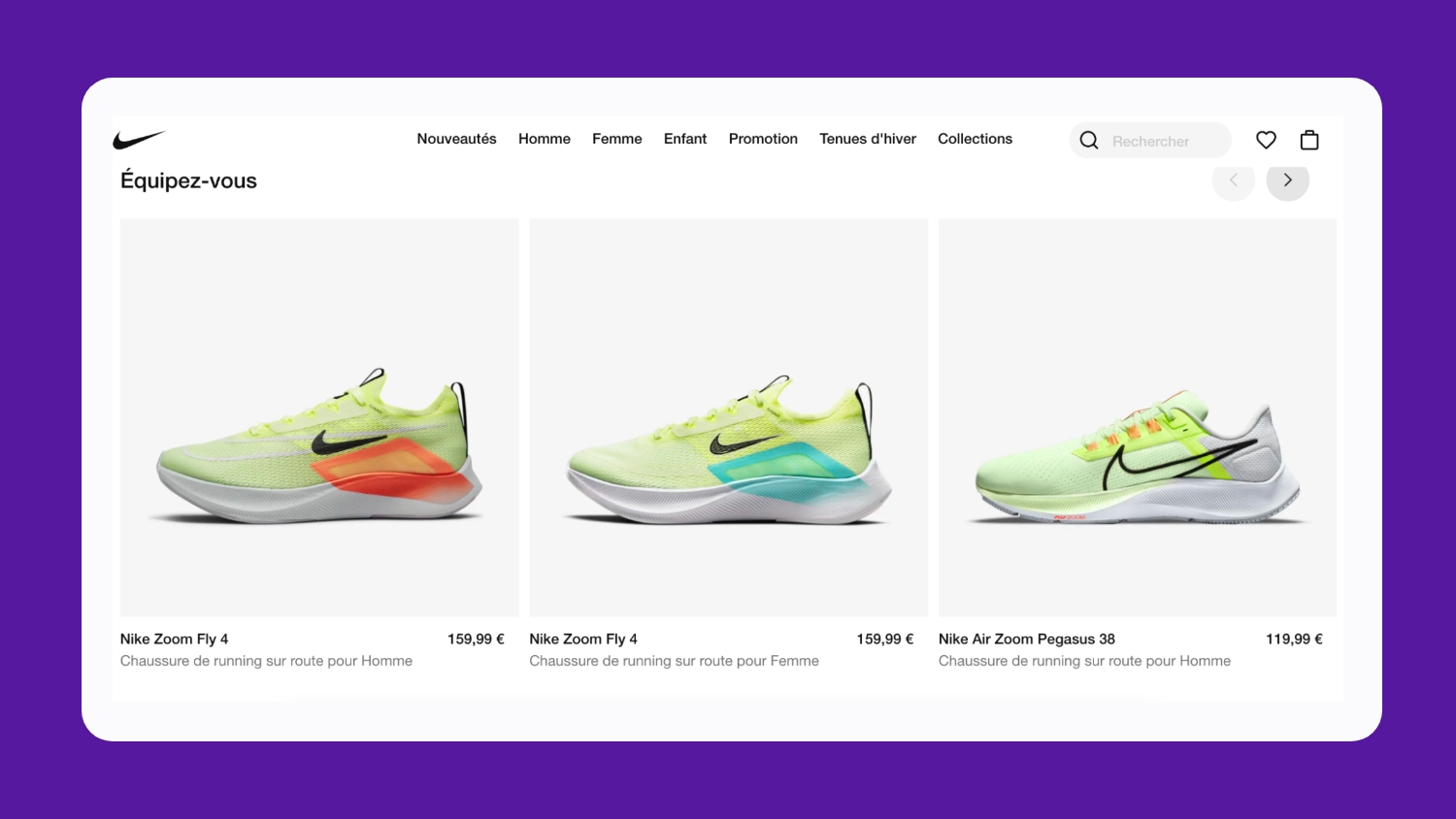 Nike Website in French