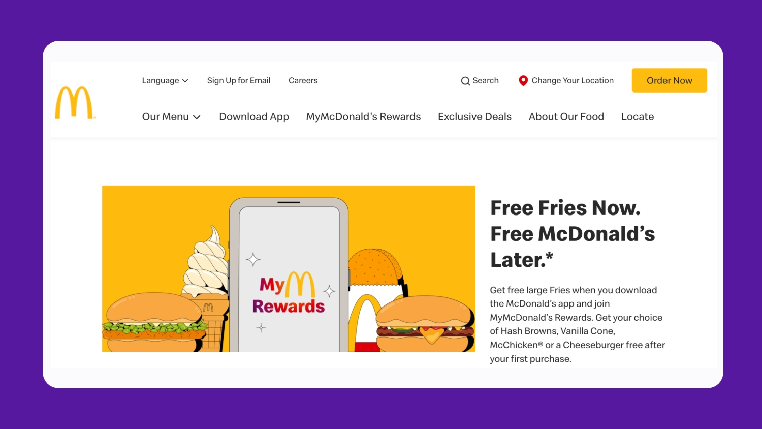 McDonald's Website for the US