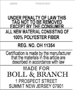 Down Pillow Insert Law Label