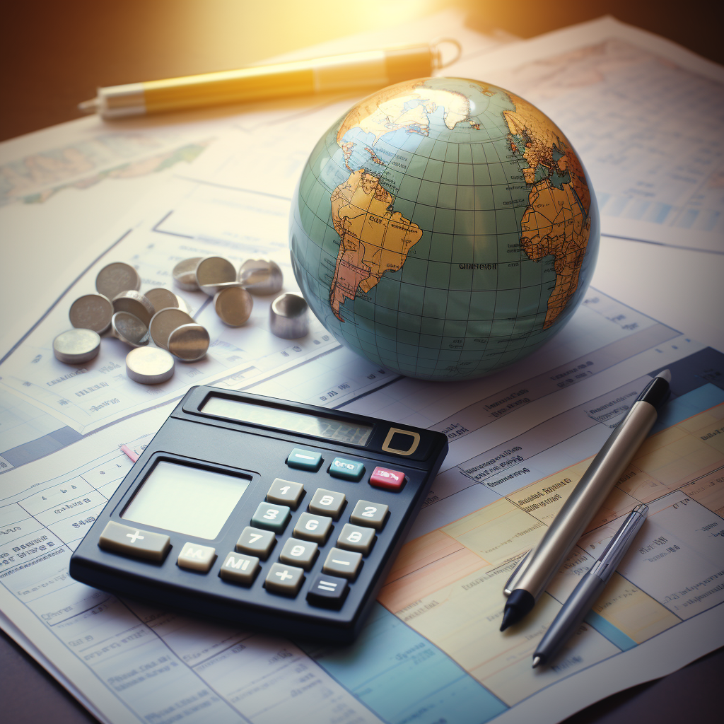Calculator and globe symbolizing a wise financial