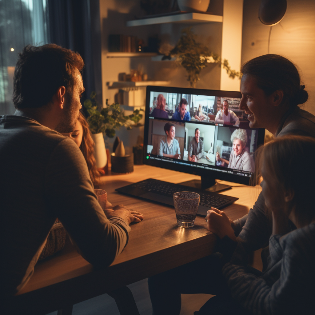 Family talking on video conference symbolising keeping