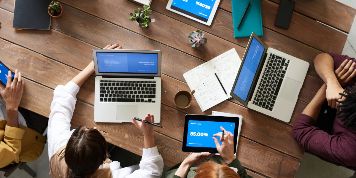 A team collaborating for work