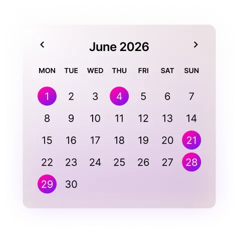 June 2026 EOFY calendar for new Zealand with key tax dates highlighted - 1 June, 4 June, 21 June, 28 June, 29 June