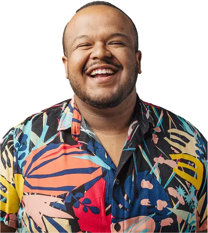 Smiling man in colourful shirt