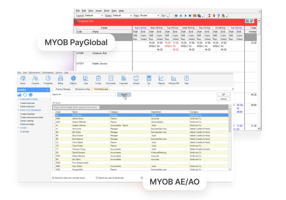 A view of other MYOB software.