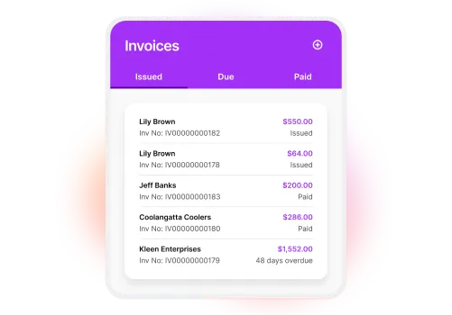 Phone with Invoice app showing live invoice. 