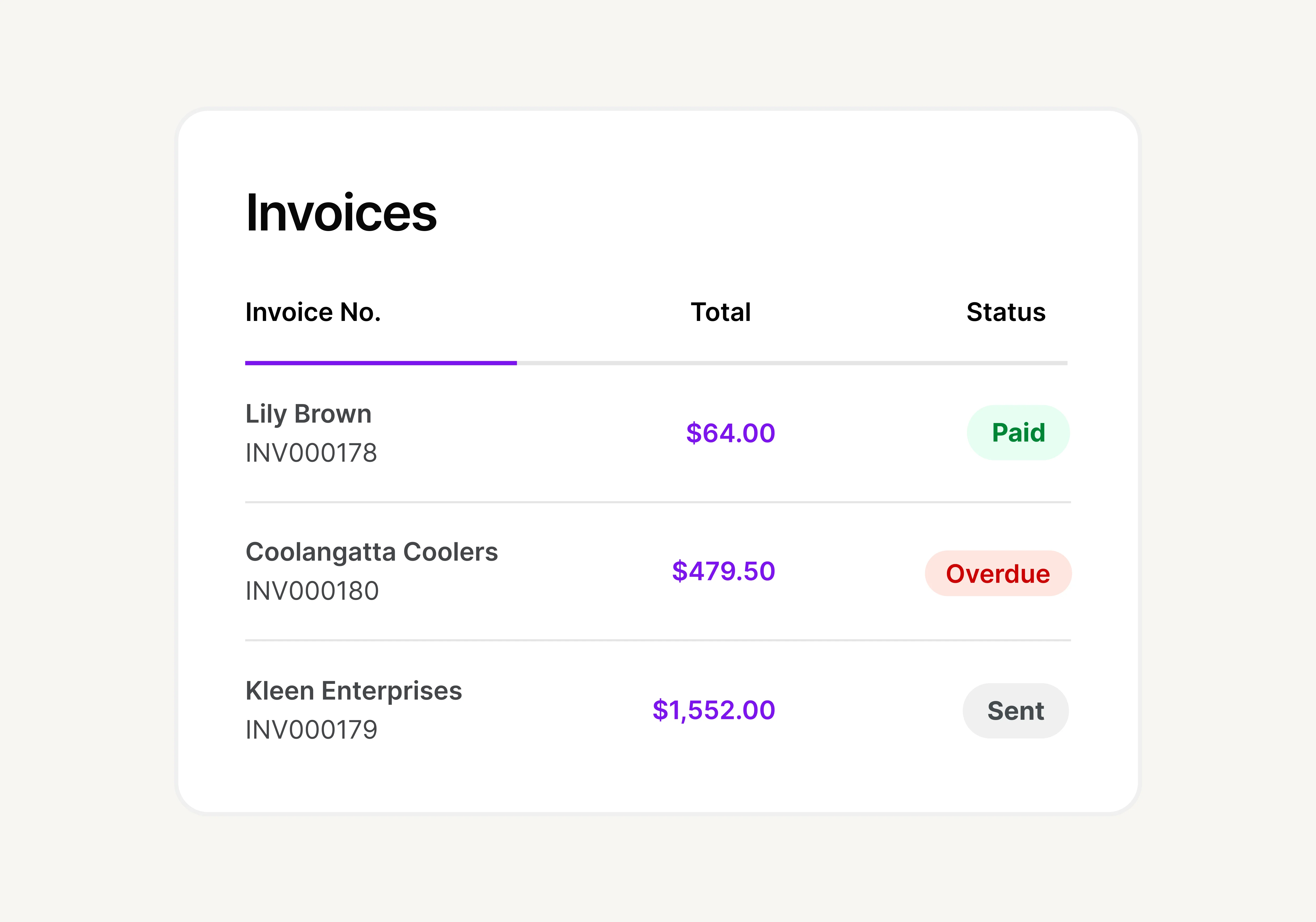 Preview of a live invoice on the Invoice app.