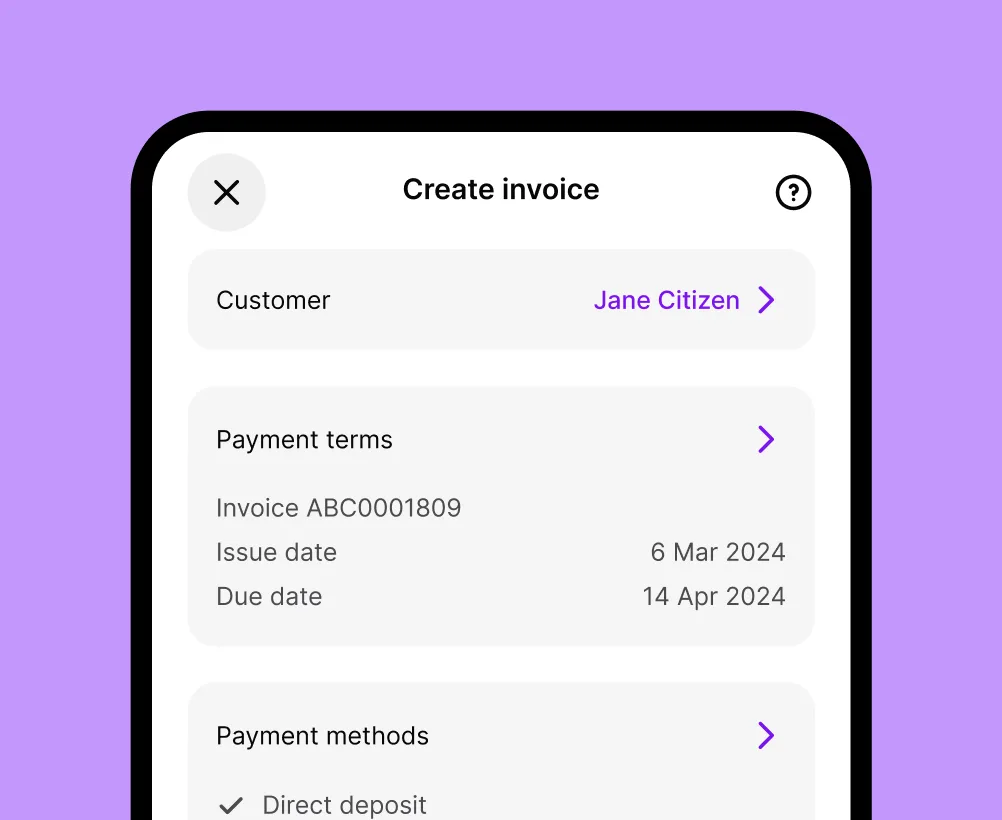 Solo mobile app screen - Create Invoice