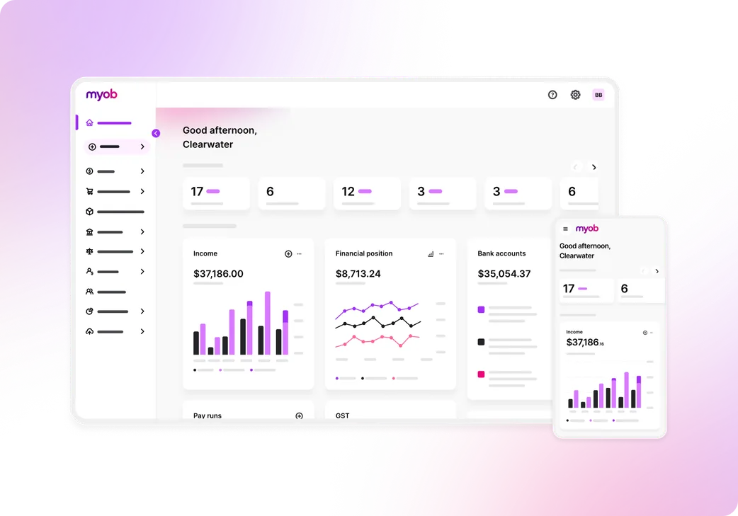 Cloud-based MYOB Business software syncs from desktop to mobile. 