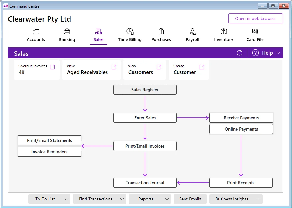 Image of the AccountRight desktop app command centre