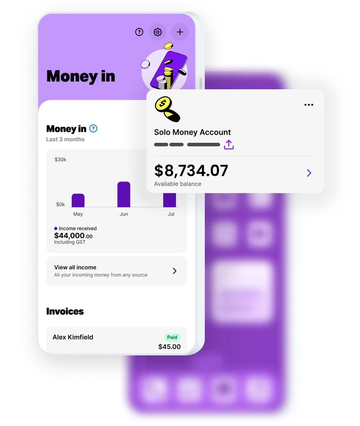With the Solo Money business bank account, the cash flow graphs in the Solo accounting app update in real time, so sole traders can keep business banking and accounting in sync.