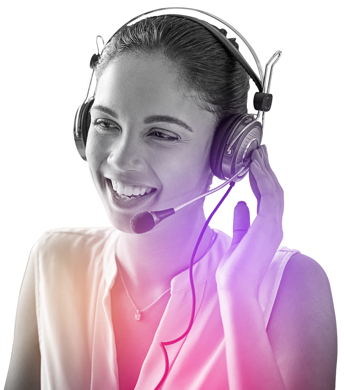 Woman smiling wearing headset