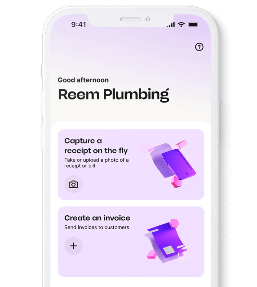 MYOB Assist landing page has option to upload a receipt or create an invoice.