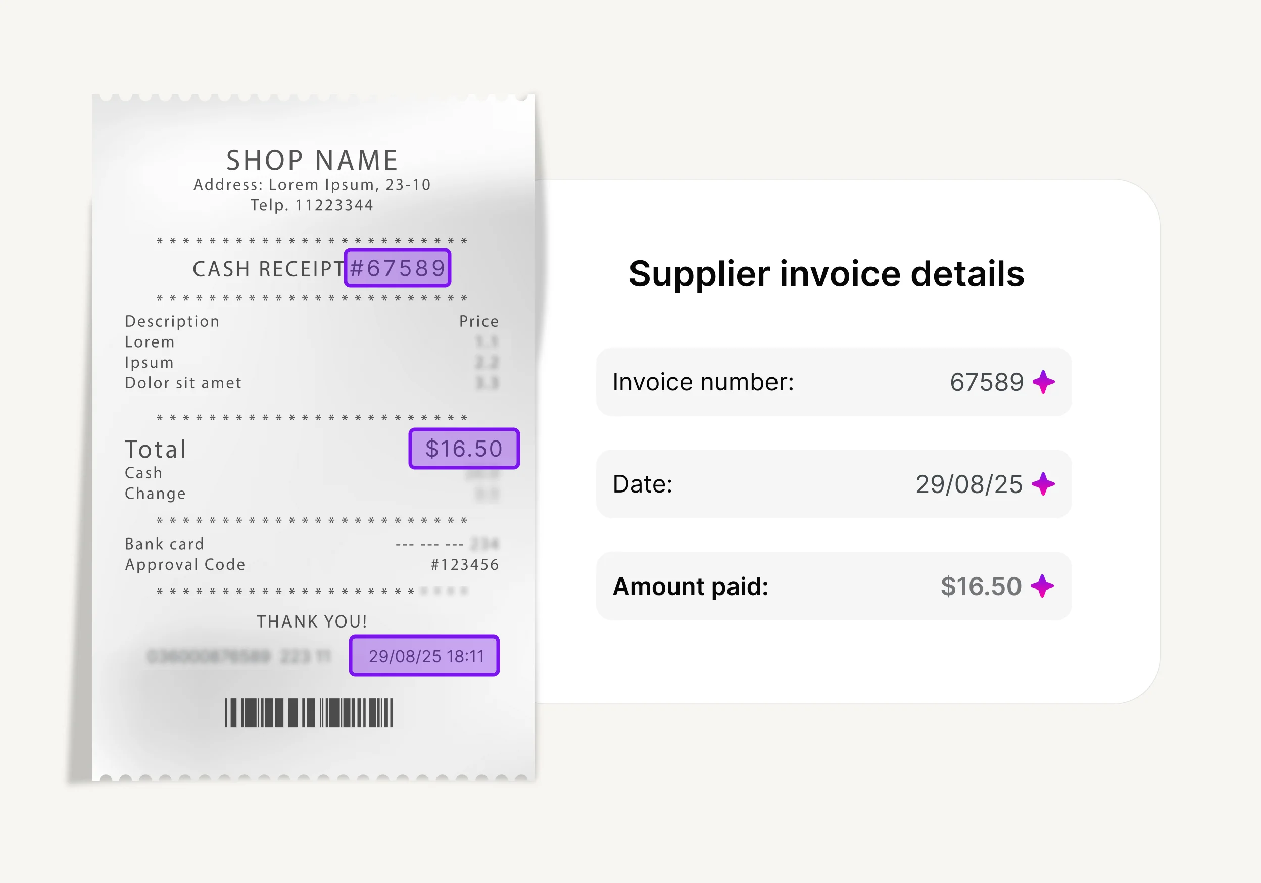 AI extracts important data from receipts, enabling you to quickly record tax deductible expenses.