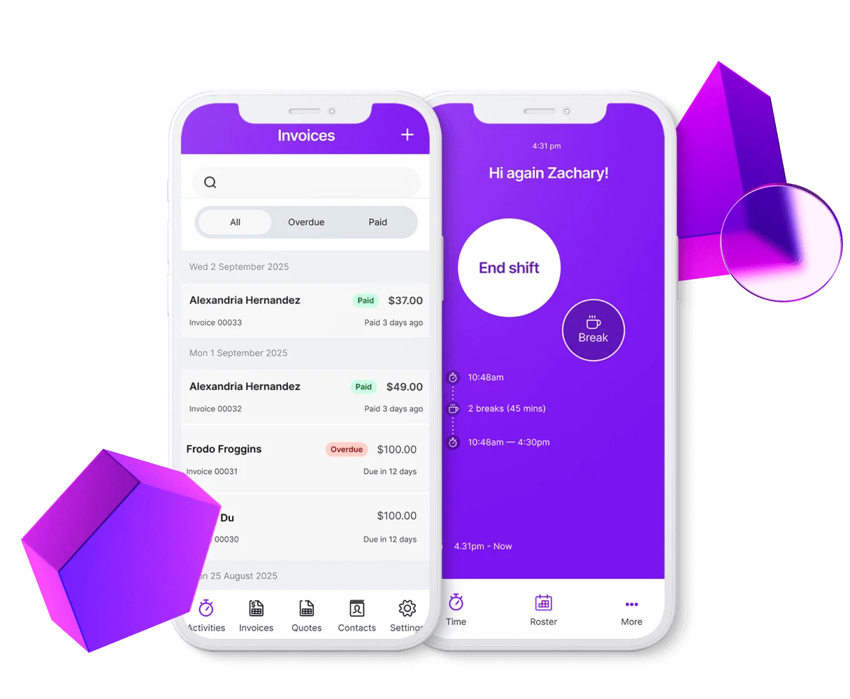 An example of the MYOB Apps interfaces, featuring MYOB Invoice and MYOB Team