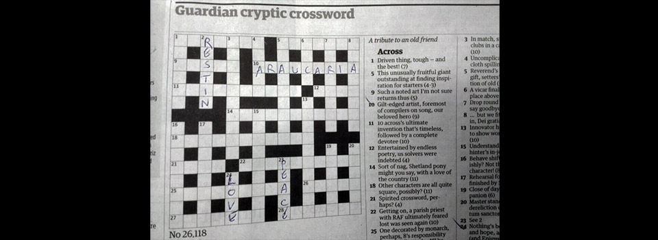 Guardian crossword 26,118 in tribute to Araucaria