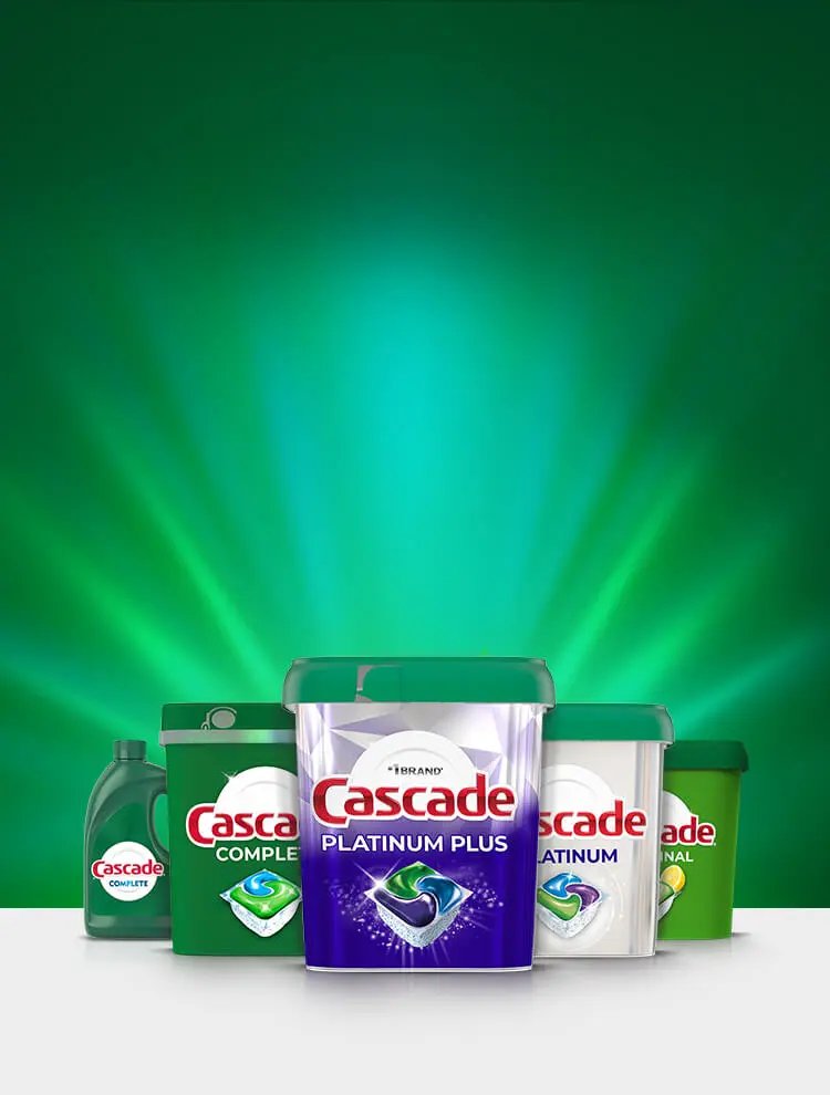 Cascade dishwashing pods, powder and gel detergent horizontal banner