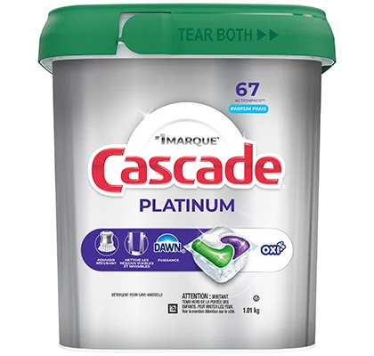 Cascade Platinum plus Oxi and fresh scent 67 pack dishwasher pod container