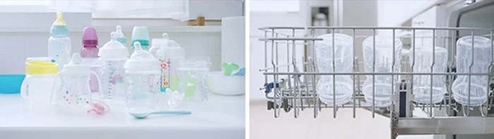 Securing baby bottles in dishwasher to properly wash