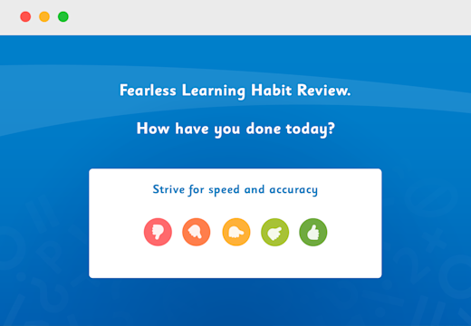 a self-review screen where a child can rank how they feel about their most recently completed session