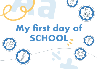 A printable sign which reads 'My first day of school' which can be coloured in and held up by a child for photographs of their first day of school.