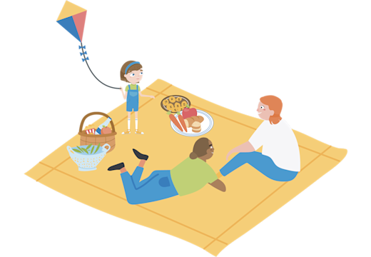 illustration of a family sitting on a picnic blanket