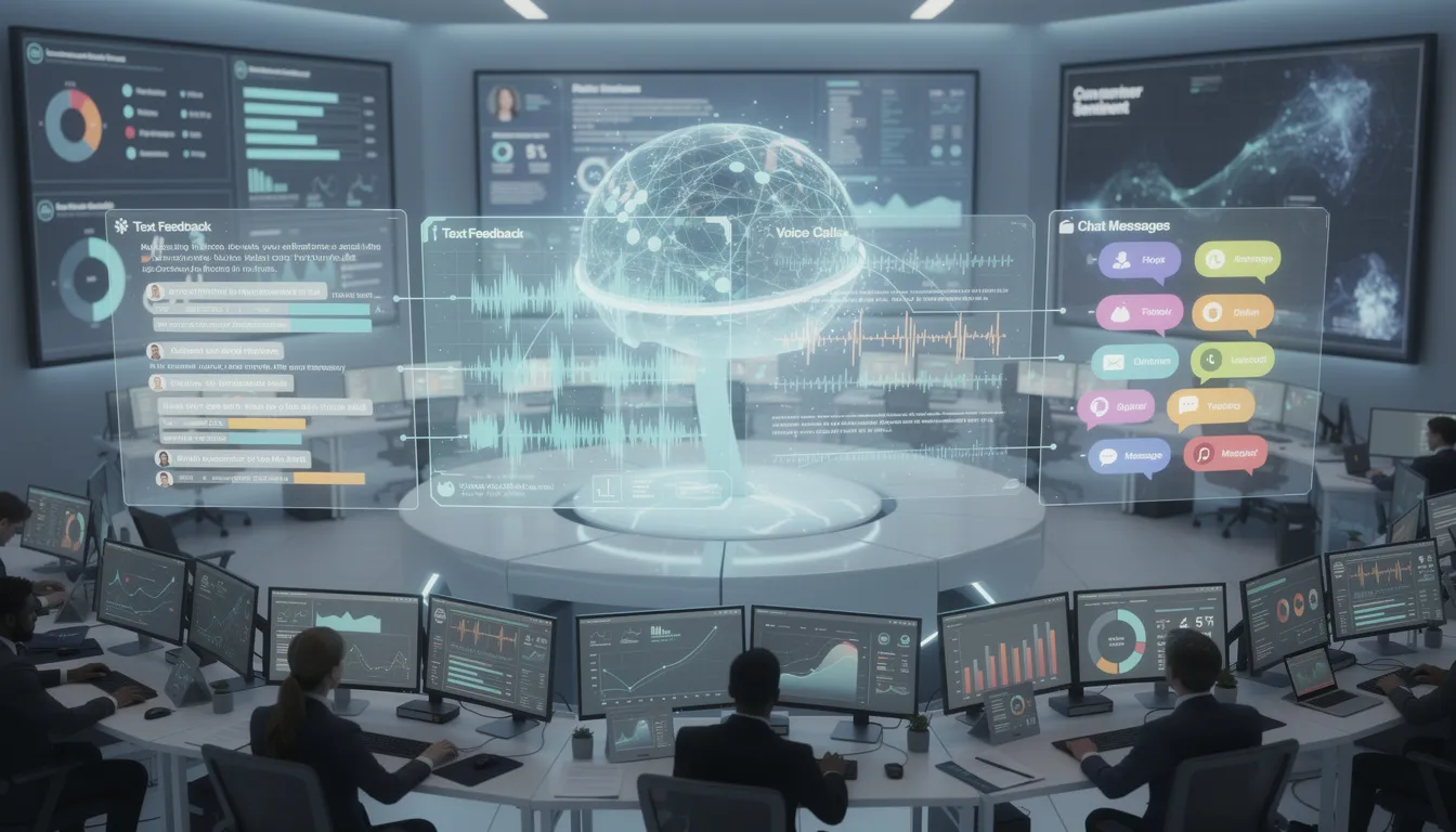 AI system actively processing various forms of customer feedback