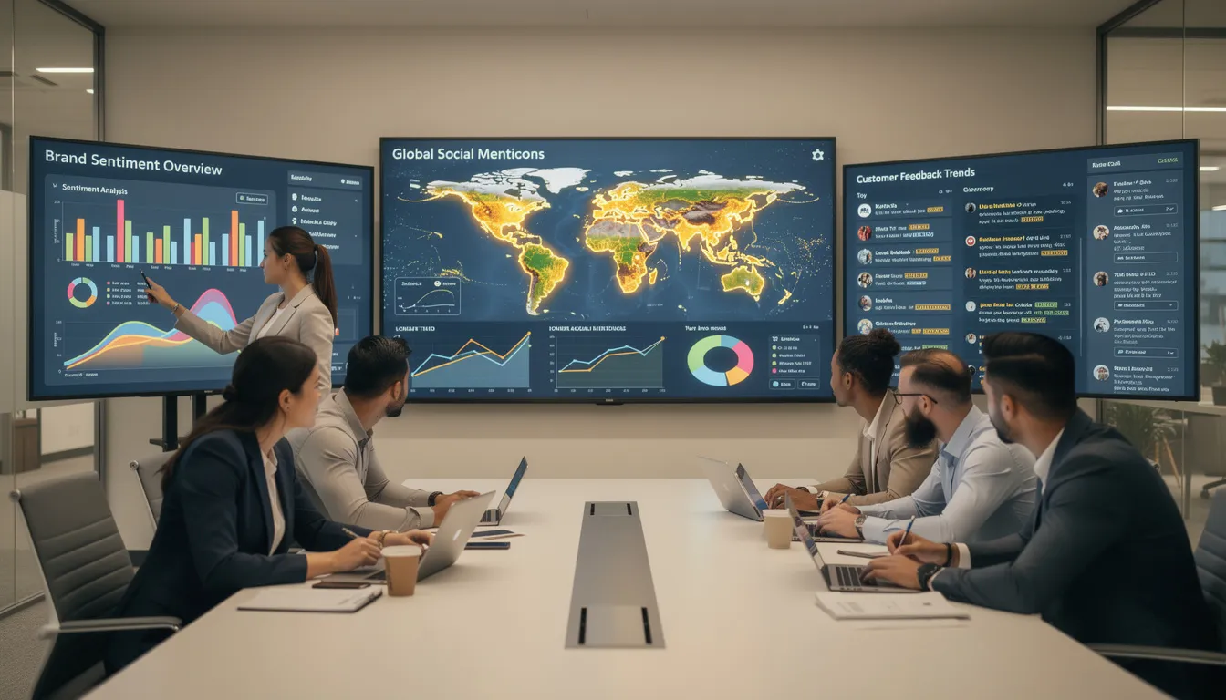 Marketing team analyzing brand sentiment data