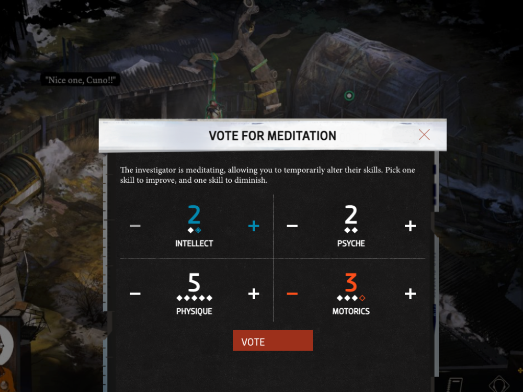The meditation feature allowing viewers to strengthen and diminish a player's stats temporarily