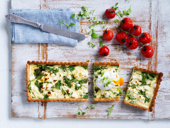 Spinach and Fetta Tart with Poached Egg