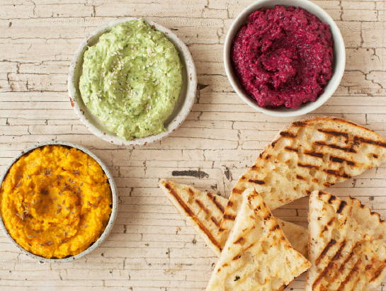 Carrot, Beetroot, and Spinach Dips