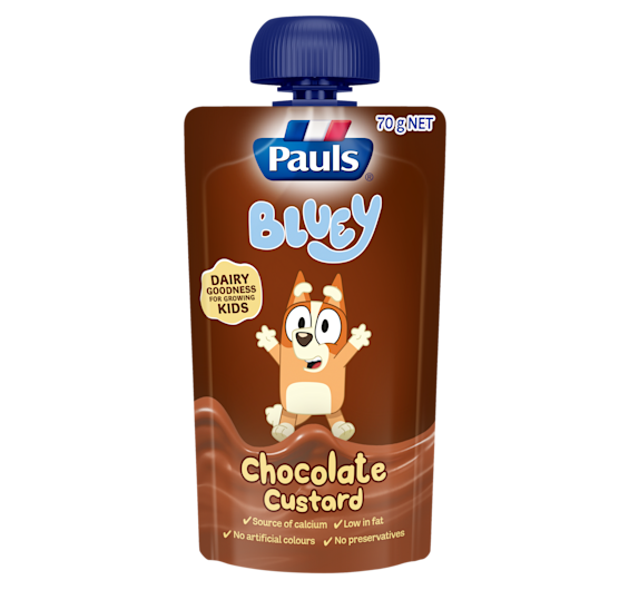 Pauls Kids Bluey Chocolate Custard Pouch 70g