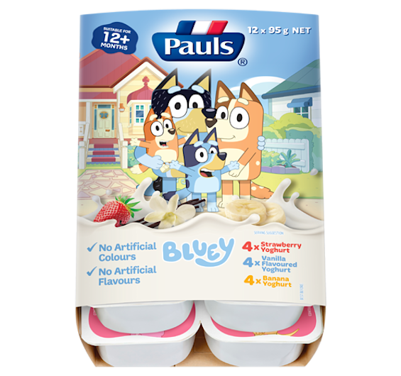 Pauls Bluey Yoghurt Strawberry, Vanilla & Banana 12x95g