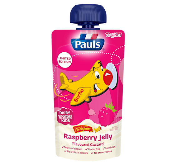 Pauls Kids Aeroplane Jelly Raspberry Custard Pouch 70g