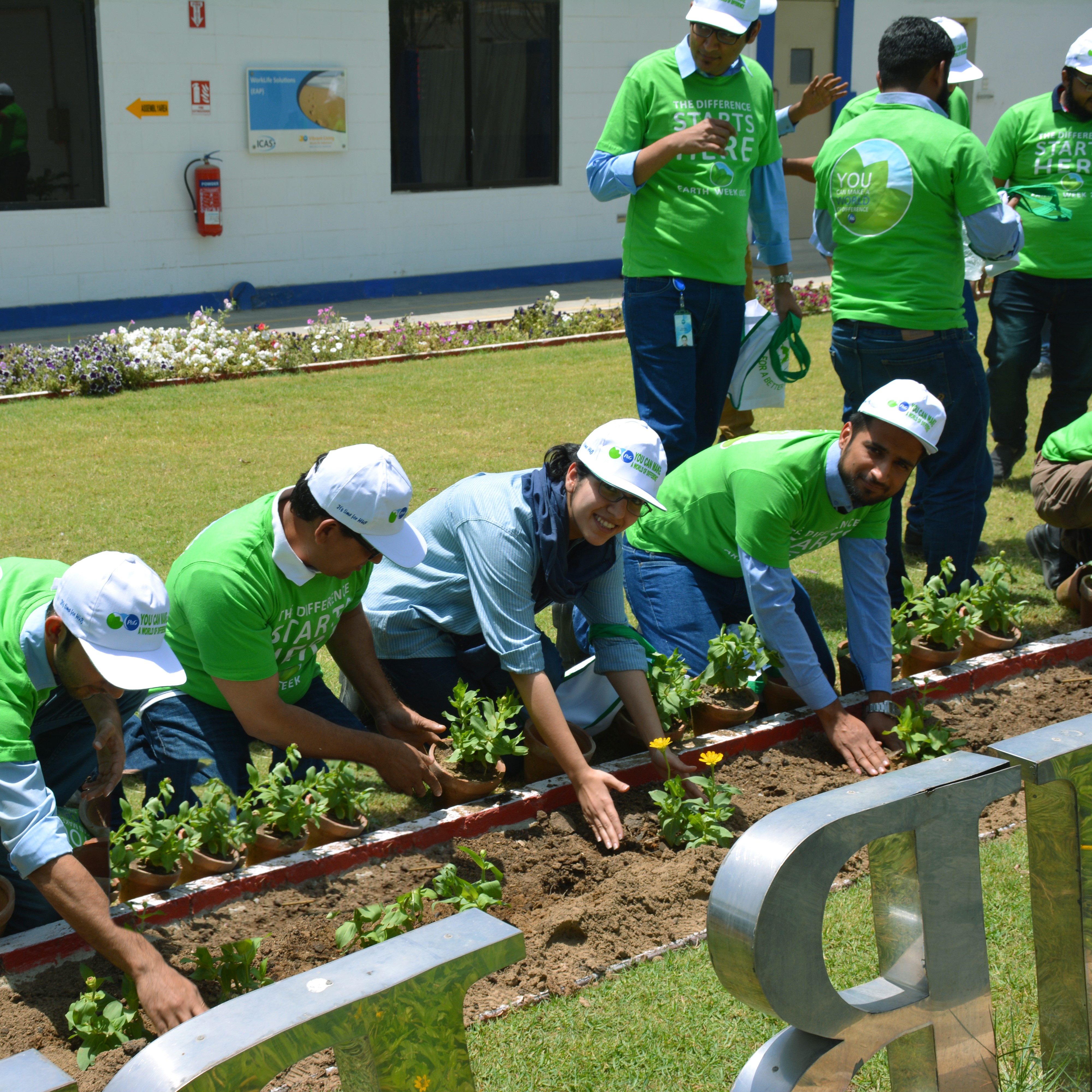 Workers planting