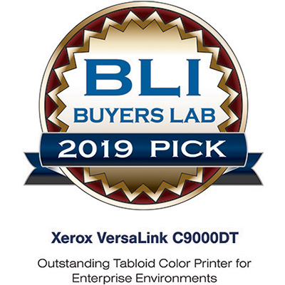 BLI Buyers Lab 2019 Pick for the Xerox VersaLink C9000DT. Outstanding Tabloid Color Printer for Enterprise Environments