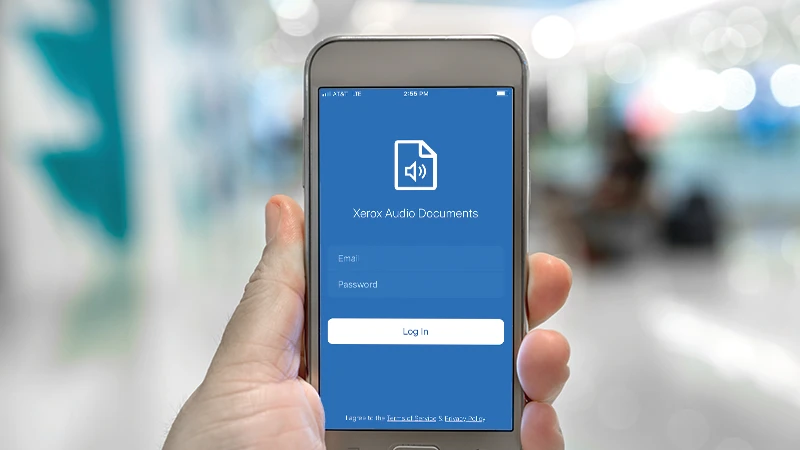 Xerox® Audio Documents App for Text to MP3 - screenshot of the audio upload screen on a mobile phone