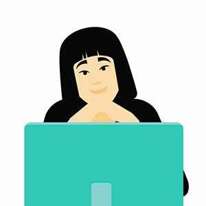 Illustration of a happy person looking at a computer monitor