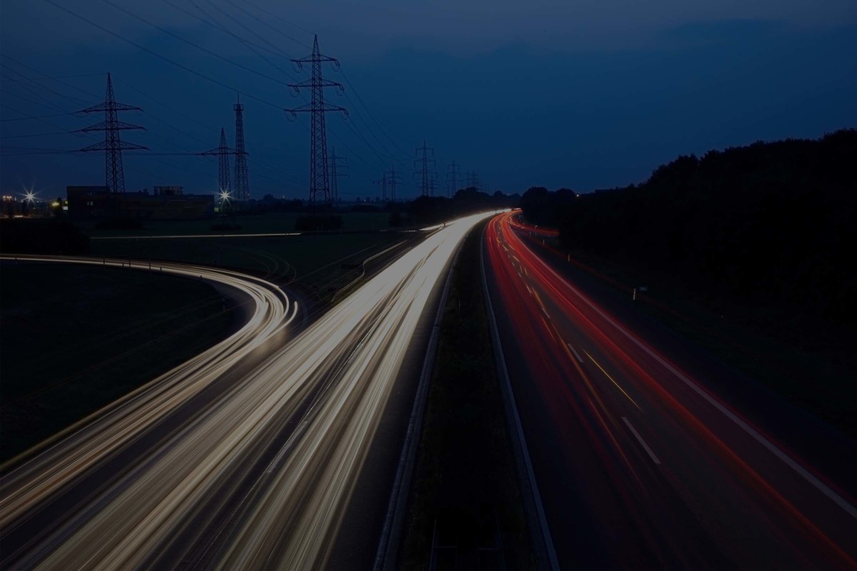 Highway at night with blurred headlights