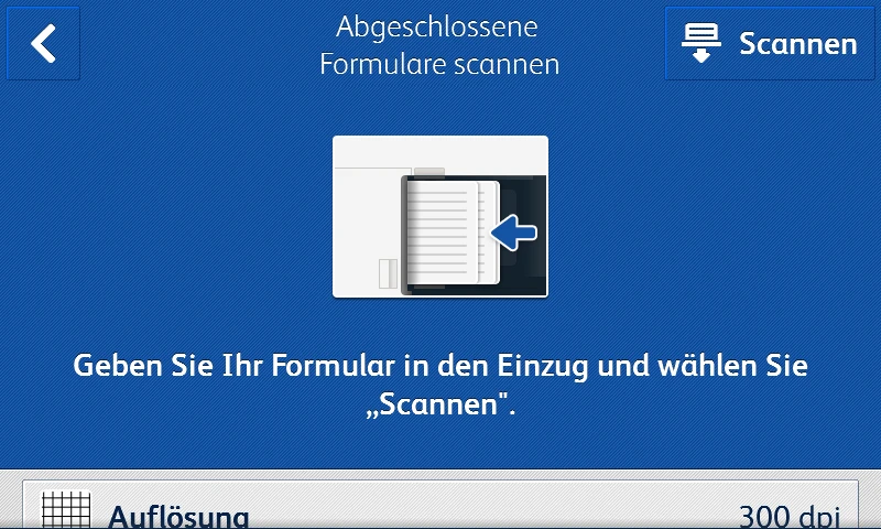 "Scan Completed Form" dialog box from Xerox Forms Manager App user interface