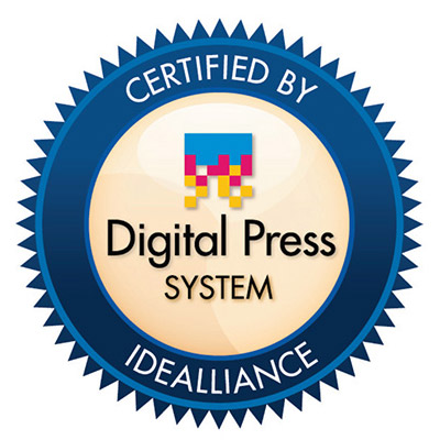 Badge displaying the text "Certified by IDEAlliance. Digital Press System"