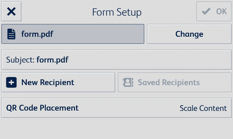 Form Setup dialog box of Xerox Forms Manager user interface