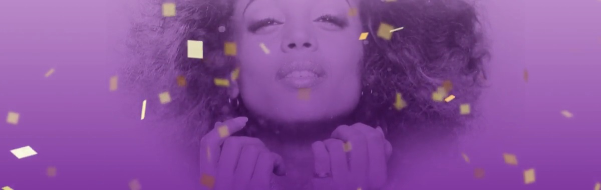 Stylized purple image of a woman with metallic glitter